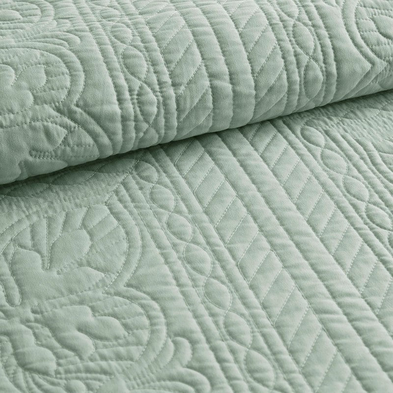 Coastal Scalloped Edge Quilt Set 3PC - Seafoam