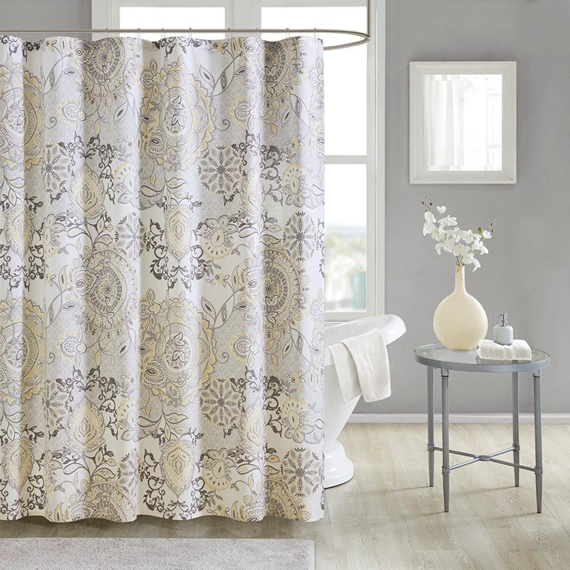 Coastal Yellow Isla Printed Cotton Shower Curtain - Coastal Shower Curtains
