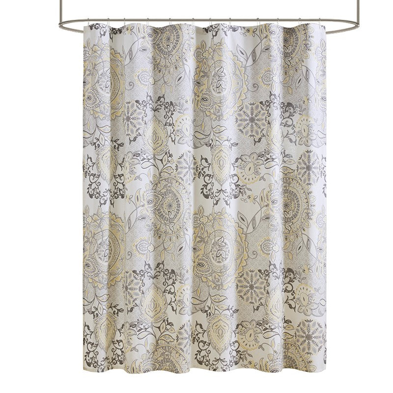 Coastal Yellow Isla Printed Cotton Shower Curtain - Coastal Shower Curtains