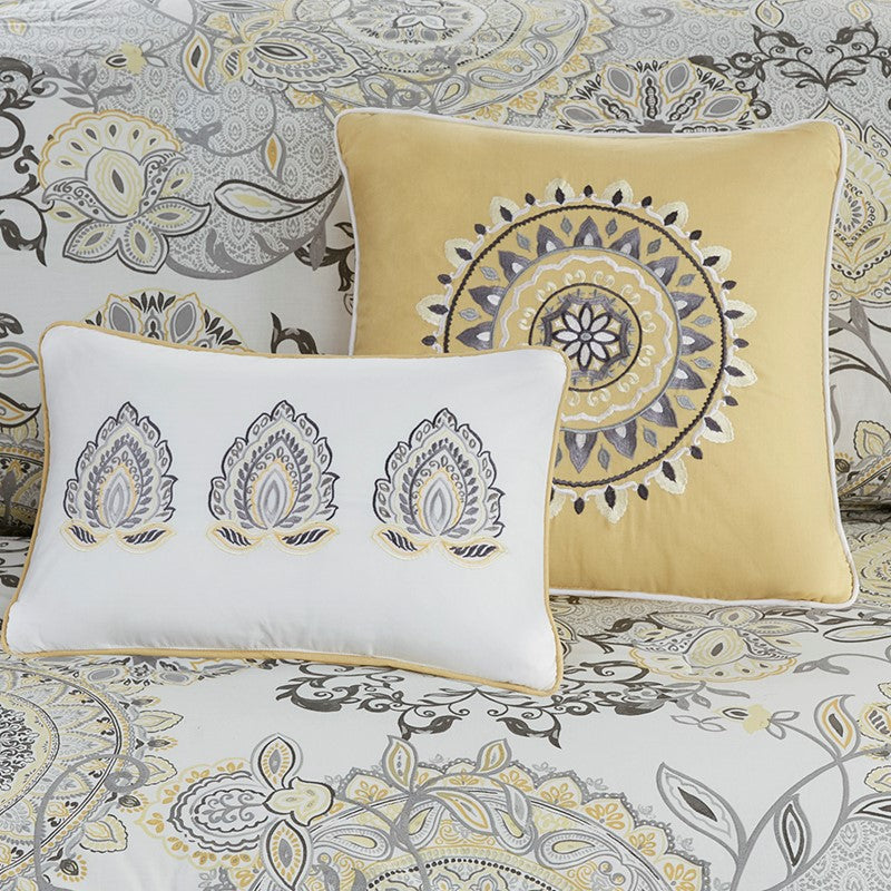 Coastal Yellow Medallion Floral Comforter Set - Cotton Isla 8PCS