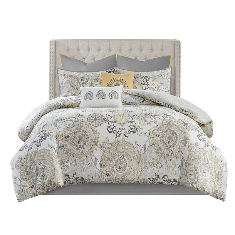 Coastal Yellow Medallion Floral Comforter Set - Cotton Isla 8PCS