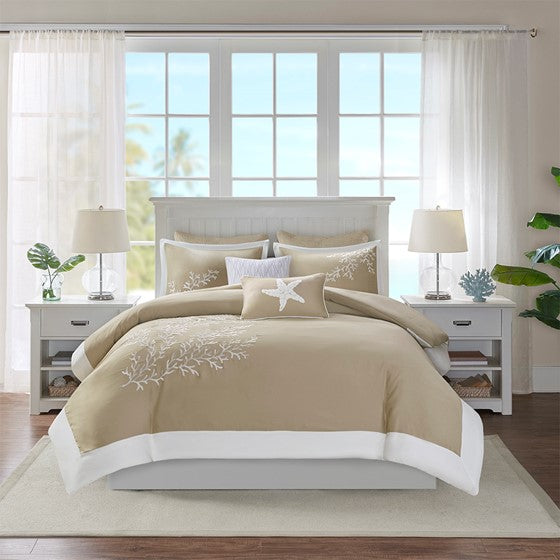 Coastline Beach Themed Jacquard 5PC Duvet Cover Set - Quahog Bay Bedding