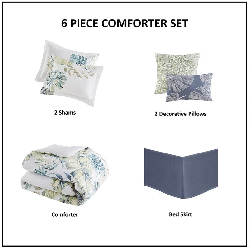 Lorelai Tropical Coastal 100% Cotton 6PC Comforter Set