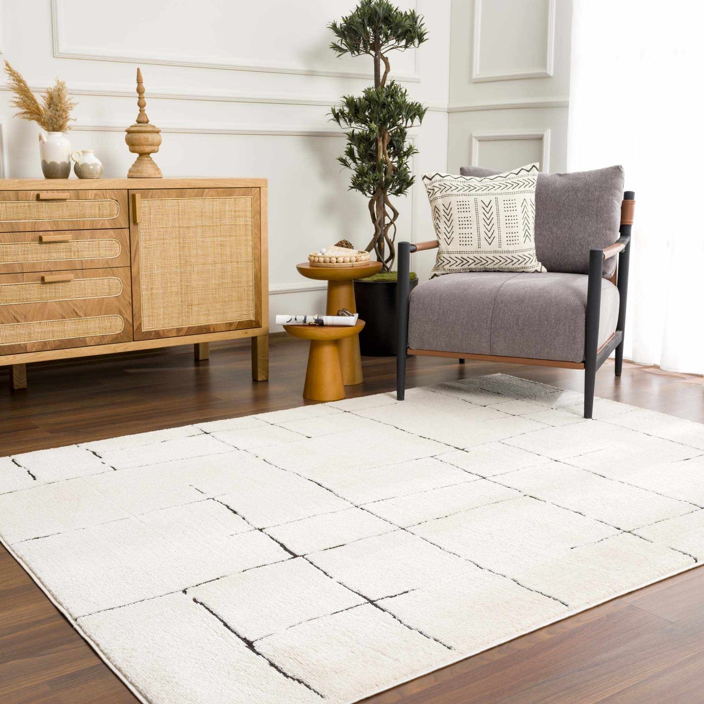 Koume Beige Maze Area Rug