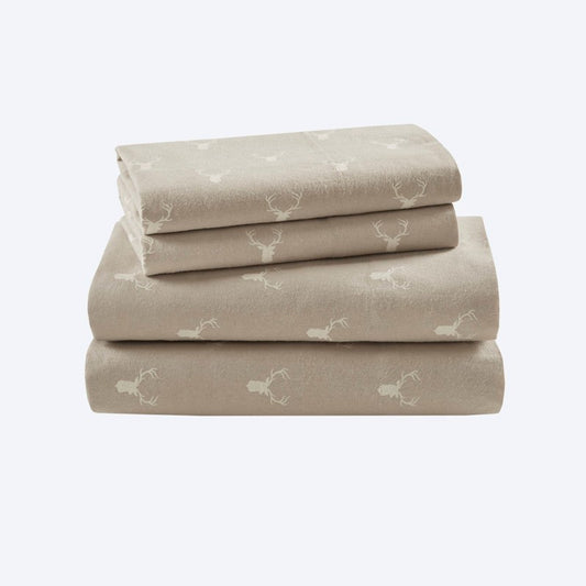New! Woolrich 100% Cotton Printed Flannel Sheet Set - Stag Head