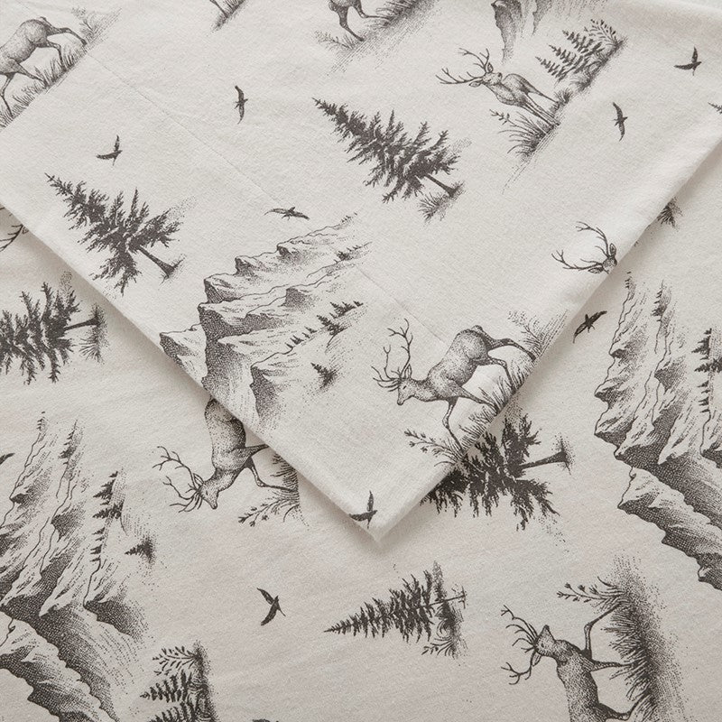Woolrich 100% Cotton Printed Flannel Sheet Set - Green Deer Toile