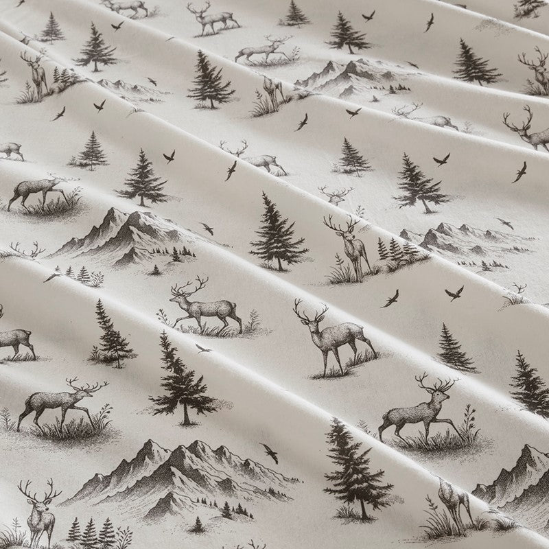 Woolrich 100% Cotton Printed Flannel Sheet Set - Green Deer Toile
