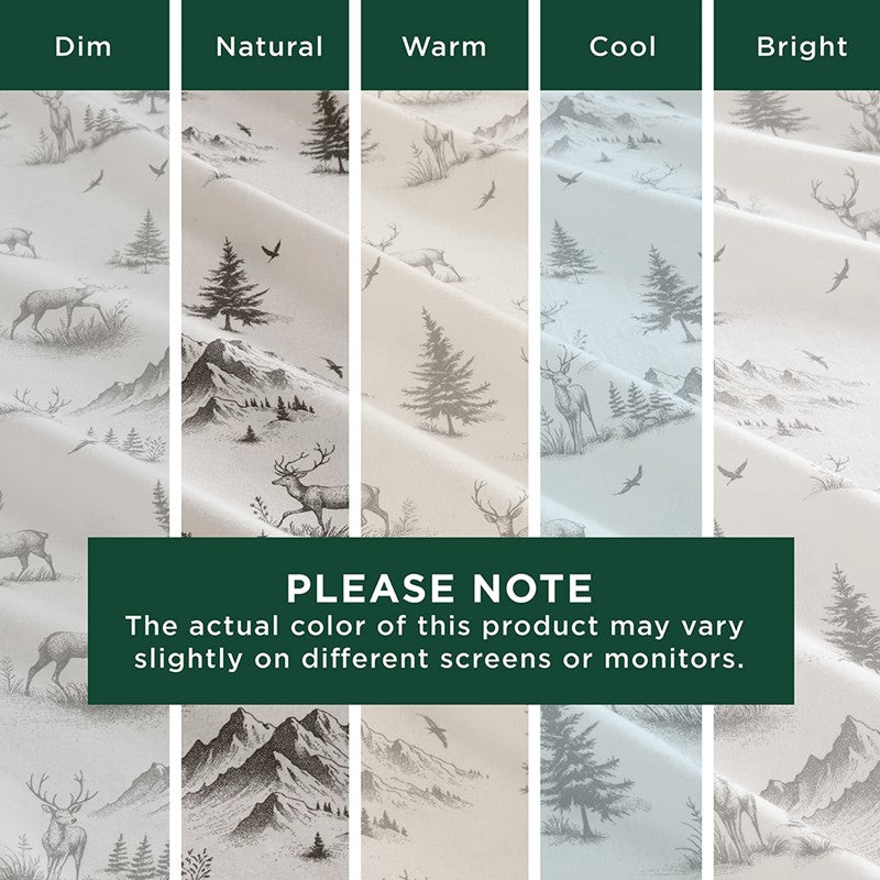 Woolrich 100% Cotton Printed Flannel Sheet Set - Green Deer Toile