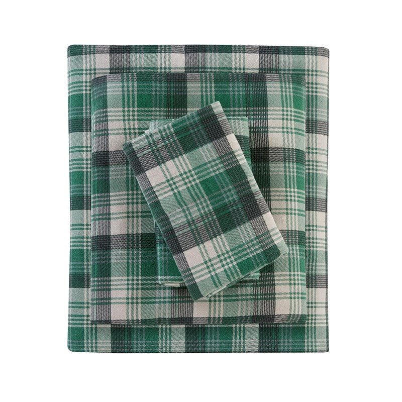 Woolrich 100% Cotton Printed Flannel Sheet Set - Green Plaid