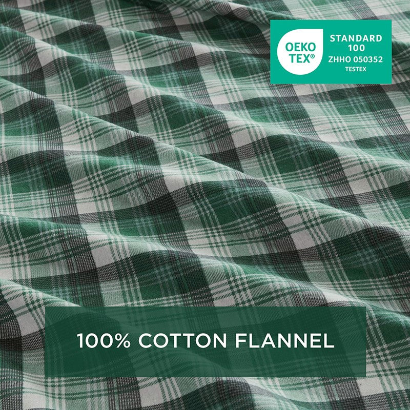 Woolrich 100% Cotton Printed Flannel Sheet Set - Green Plaid