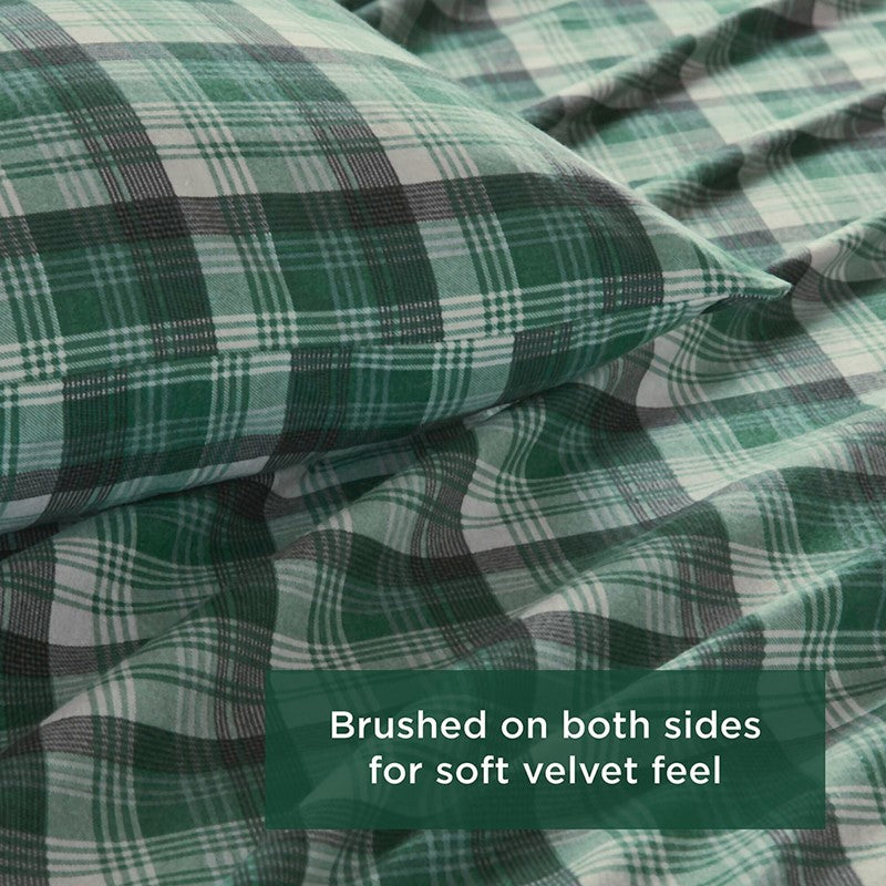 Woolrich 100% Cotton Printed Flannel Sheet Set - Green Plaid