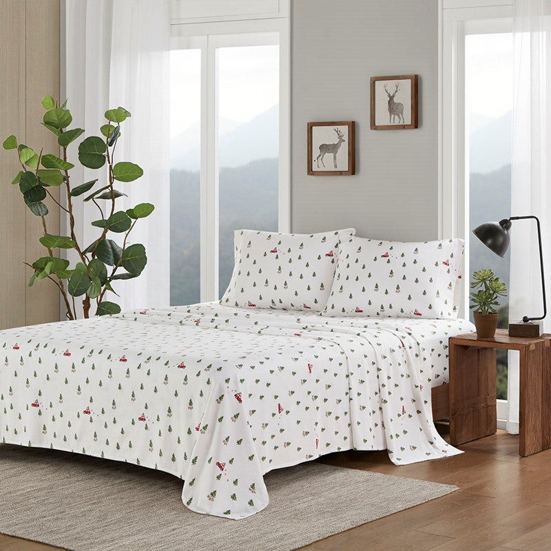 Woolrich 100% Cotton Printed Flannel Sheet Set - Green Tree Tip