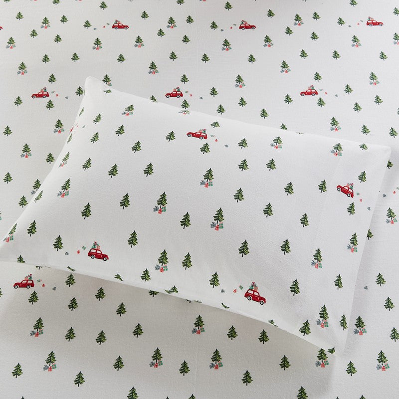Woolrich 100% Cotton Printed Flannel Sheet Set - Green Tree Tip