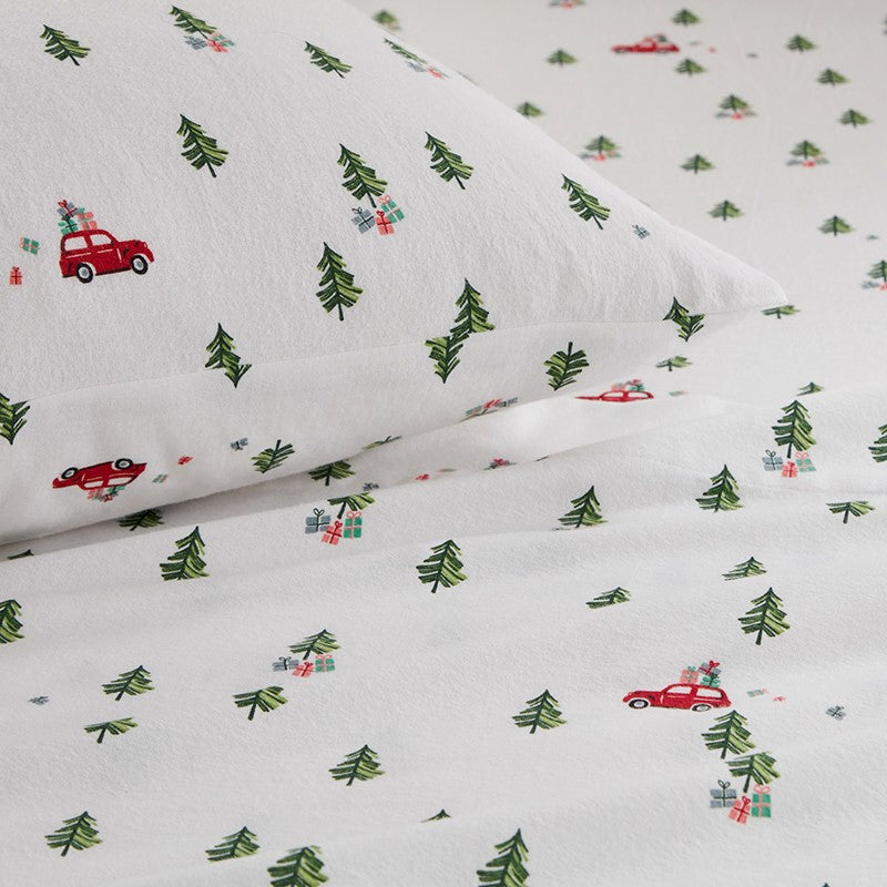 Woolrich 100% Cotton Printed Flannel Sheet Set - Green Tree Tip