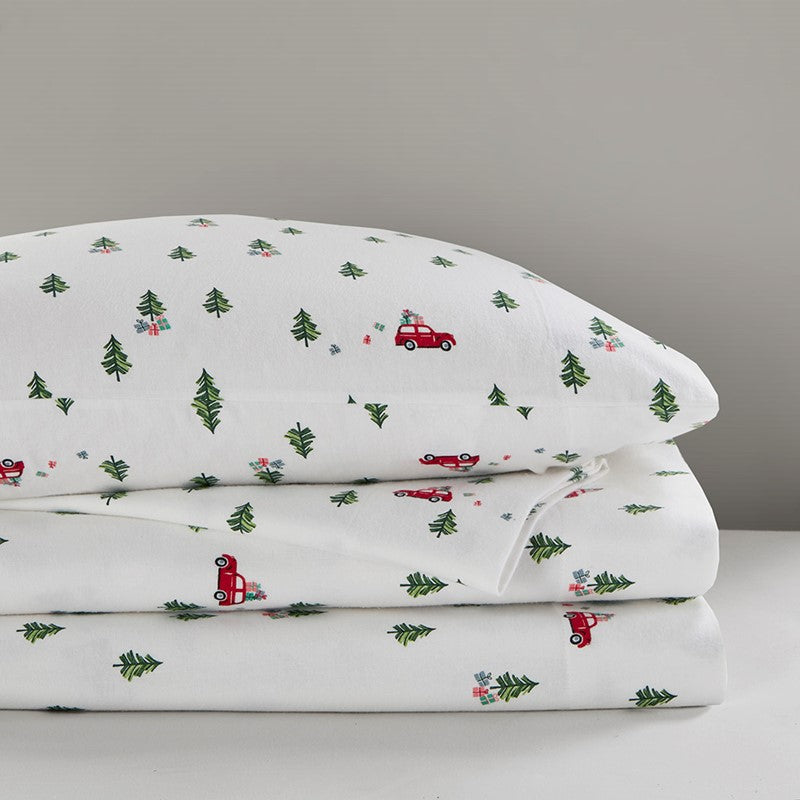 Woolrich 100% Cotton Printed Flannel Sheet Set - Green Tree Tip