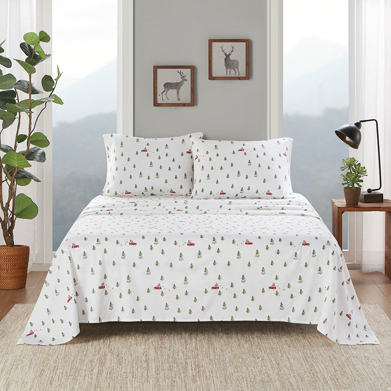 Woolrich 100% Cotton Printed Flannel Sheet Set - Green Tree Tip