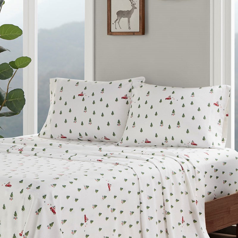 Woolrich 100% Cotton Printed Flannel Sheet Set - Green Tree Tip