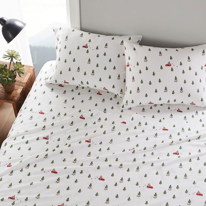 Woolrich 100% Cotton Printed Flannel Sheet Set - Green Tree Tip