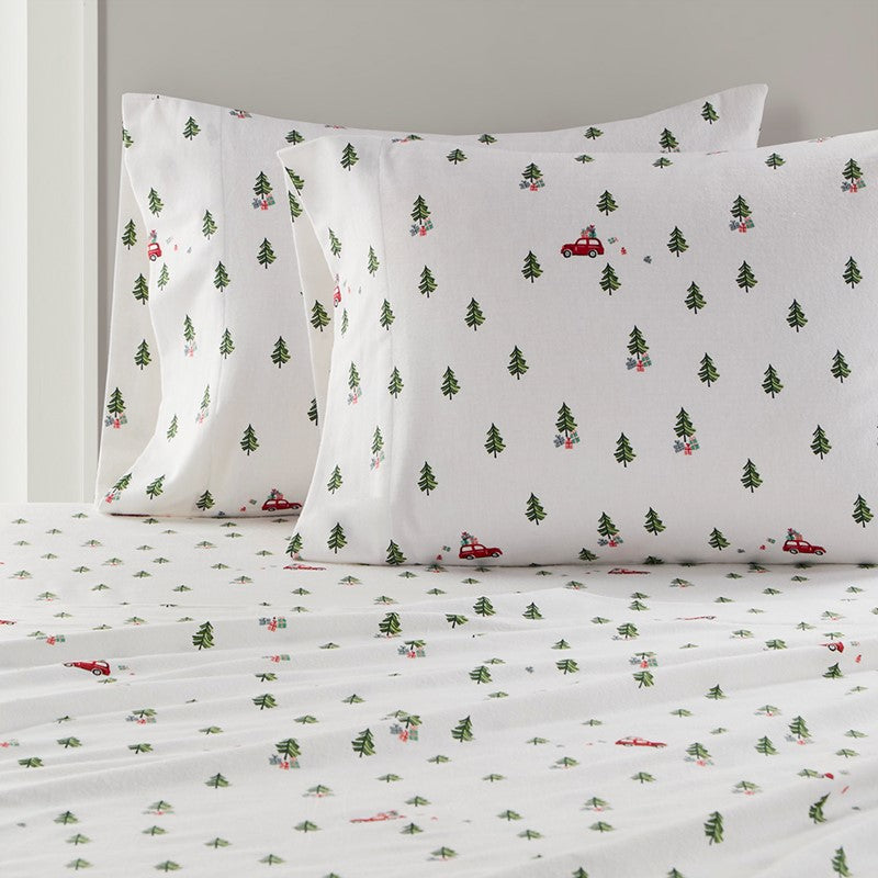 Woolrich 100% Cotton Printed Flannel Sheet Set - Green Tree Tip