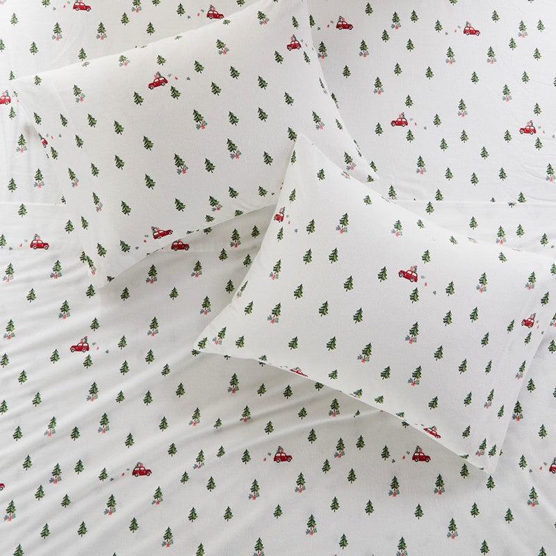 Woolrich 100% Cotton Printed Flannel Sheet Set - Green Tree Tip