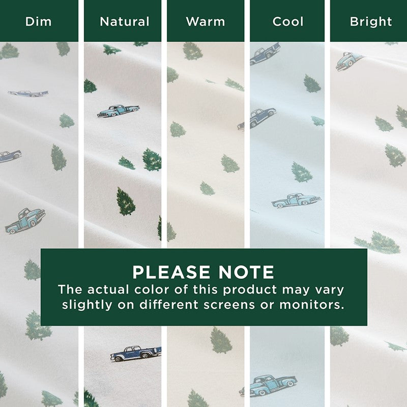Woolrich 100% Cotton Printed Flannel Sheet Set - Green Trees And Trucks