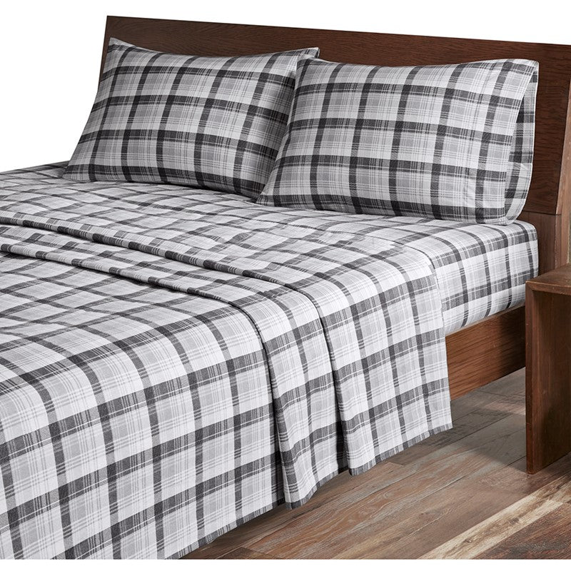 Woolrich 100% Cotton Printed Flannel Sheet Set - Grey Plaid
