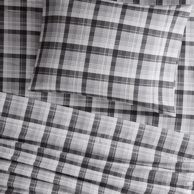 Woolrich 100% Cotton Printed Flannel Sheet Set - Grey Plaid