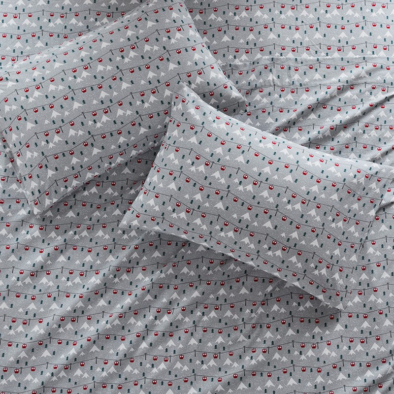 Woolrich 100% Cotton Printed Flannel Sheet Set - Grey Ski Jump