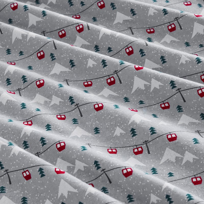 Woolrich 100% Cotton Printed Flannel Sheet Set - Grey Ski Jump