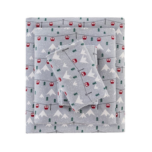 Woolrich 100% Cotton Printed Flannel Sheet Set - Grey Ski Jump - Quahog Bay Bedding
