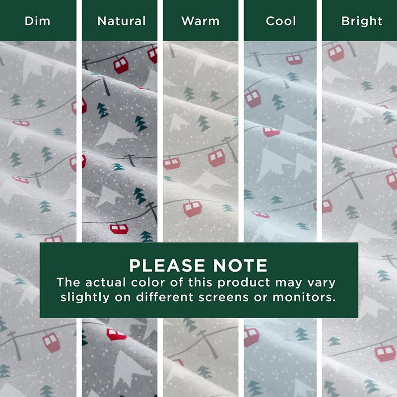 Woolrich 100% Cotton Printed Flannel Sheet Set - Grey Ski Jump