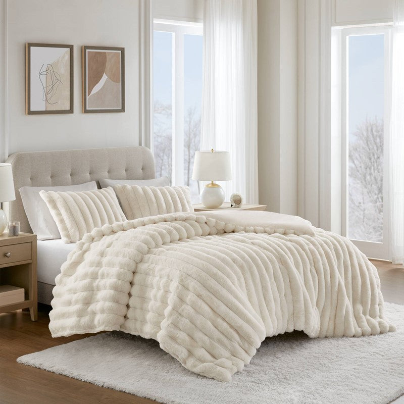 Jasmine 3-Piece Faux Fur Ribbed Comforter Set