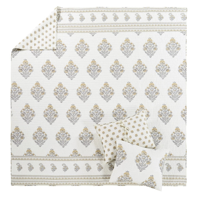 Kamira Quilt Set - Ochre - Floral Quilt Sets