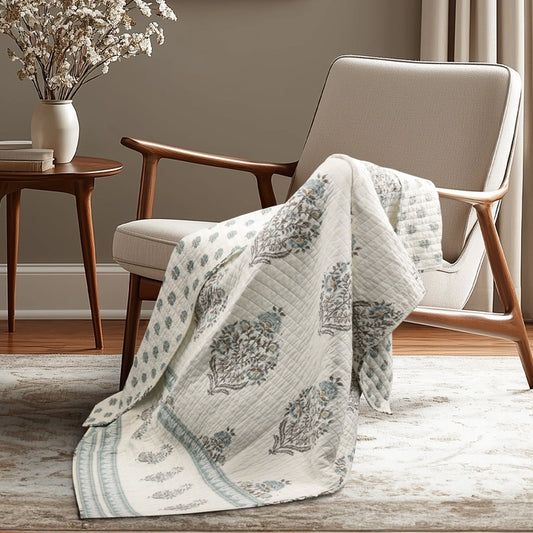 Kamira Quilted Throw Blanket - Spa - Floral Throws