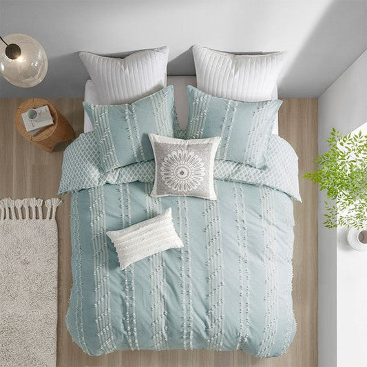 Kara Cotton Jacquard Aqua Coastal 3PC Duvet Cover Set - Quahog Bay Bedding