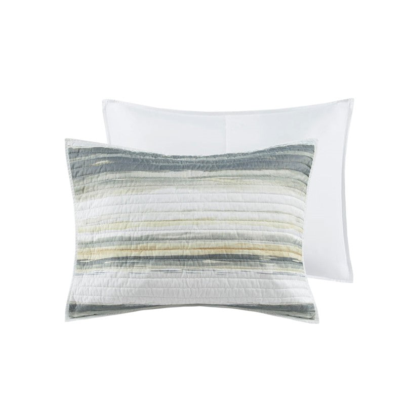 King Beach Quilt Set - Marina Yellow And Grey Hues 6PC - Beach Themed Bedding Set - Quahog Bay Bedding
