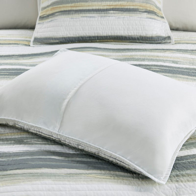 King Beach Quilt Set - Marina Yellow And Grey Hues 6PC - Beach Themed Bedding Set - Quahog Bay Bedding