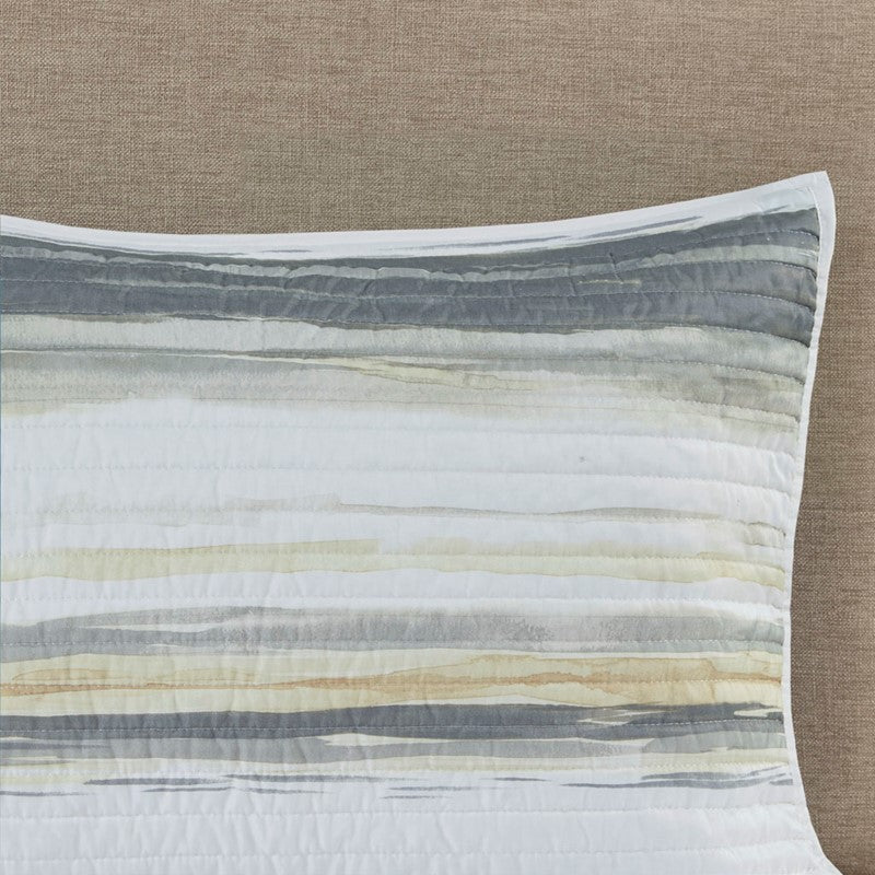 King Beach Quilt Set - Marina Yellow And Grey Hues 6PC - Beach Themed Bedding Set - Quahog Bay Bedding