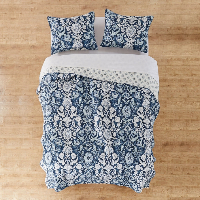 Laure Indigo Quilt Set - Coastal Blue Floral Bedding