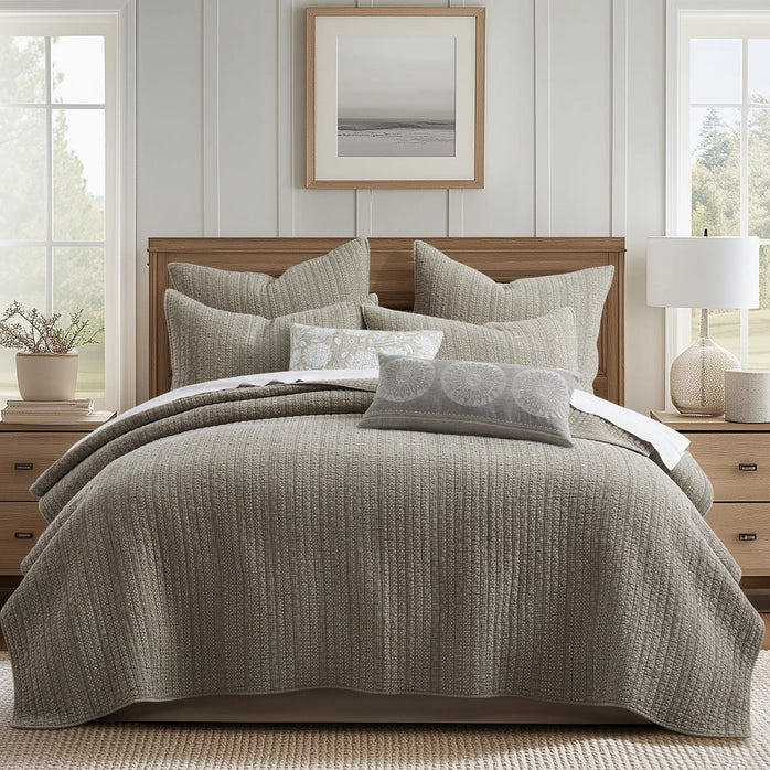 Loden Cotton Quilt Set - Taupe - Quahog Bay Bedding