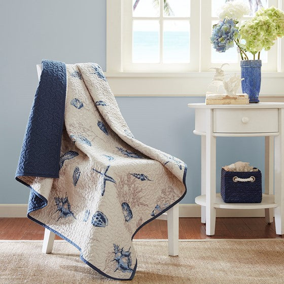 Madison Park Bayside Nautical Oversized Printed Microfiber Quilted Throw Blanket - Quahog Bay Bedding