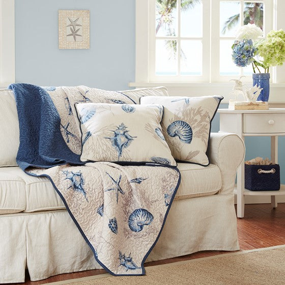 Madison Park Bayside Nautical Oversized Printed Microfiber Quilted Throw Blanket - Quahog Bay Bedding