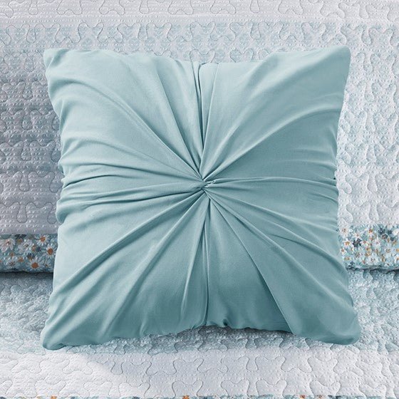 Madison Park Coastal Shabby Chic Seersucker Floral 4PC Quilt Set - Aqua, Blue & Green Hues - Quahog Bay Bedding