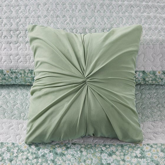 Madison Park Coastal Shabby Chic Seersucker Floral 4PC Quilt Set - Green, Yellow & White Hues - Quahog Bay Bedding