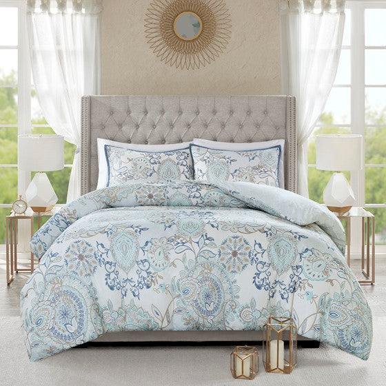 Madison Park Isla 3PC Cotton Blue Medallion Duvet Cover Set - Quahog Bay Bedding