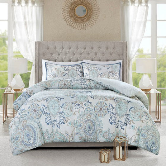 Madison Park Isla 3PC Cotton Blue Medallion Duvet Cover Set - Quahog Bay Bedding