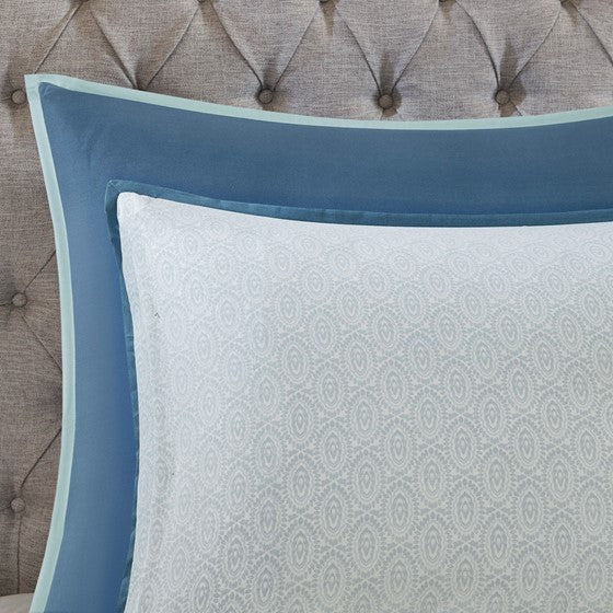 Madison Park Isla Coastal Blue Medallion Cotton Comforter Set 8PCS - Quahog Bay Bedding