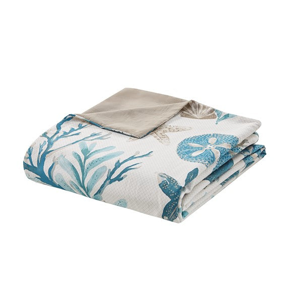 Madison Park Pebble Beach 6 Piece Cotton Sateen Duvet Cover Set - Aqua - Quahog Bay Bedding