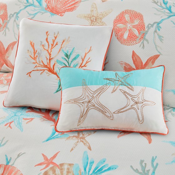 Madison Park Pebble Beach 6 Piece Cotton Sateen Duvet Cover Set - Coral - Quahog Bay Bedding