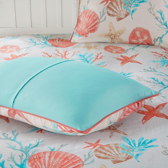 Madison Park Pebble Beach 6 Piece Cotton Sateen Duvet Cover Set - Coral - Quahog Bay Bedding